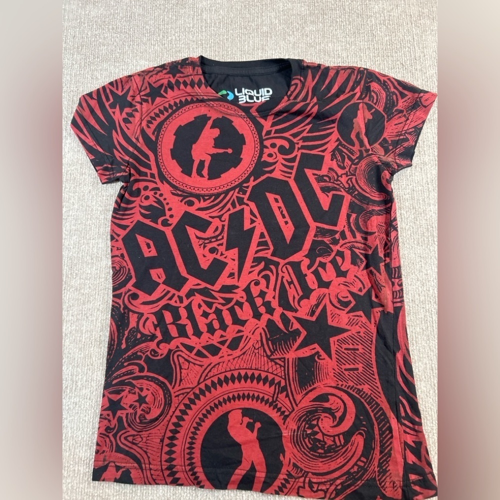 AC/DC Black Ice All Over Print Band T-Shirt Liquid Blue Red Black Size M 1209